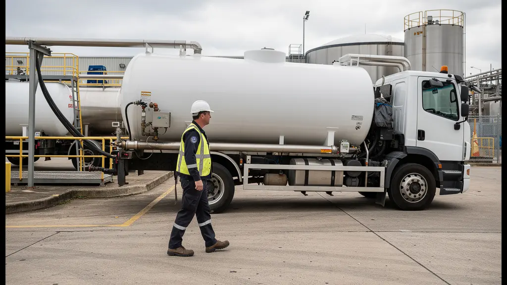 Camion de livraison propane en opération sur un site industriel