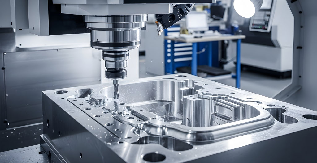 Centre d'usinage CNC 5 axes en fonctionnement dans un atelier de précision